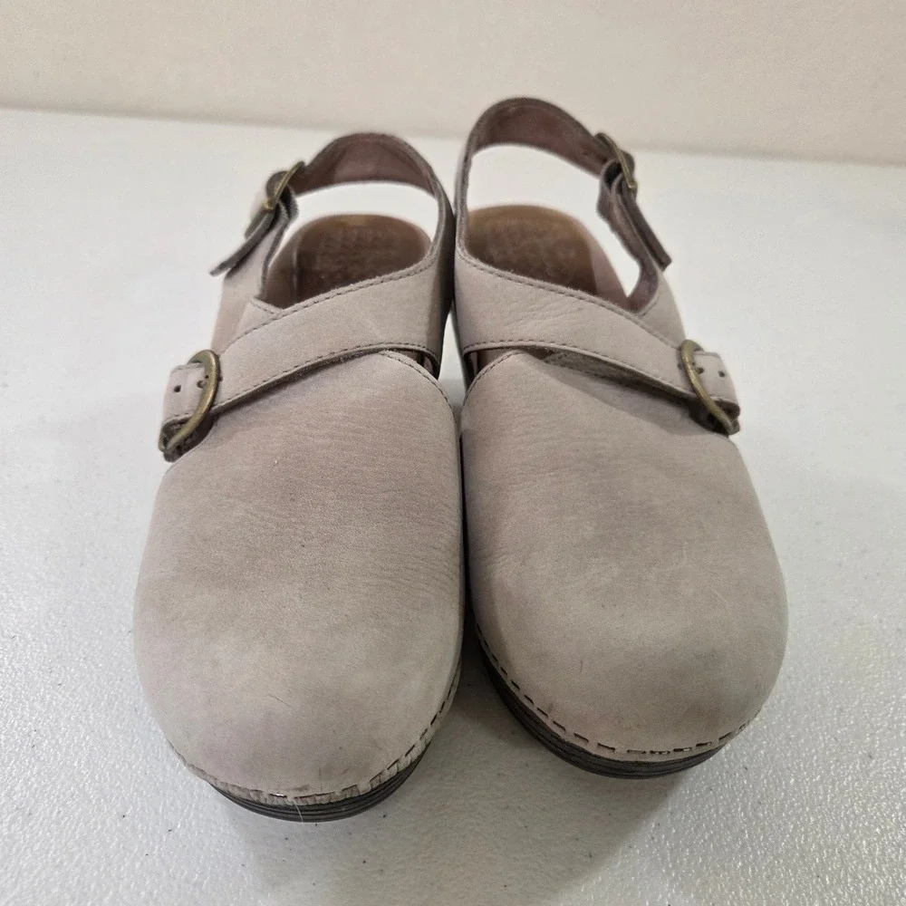 Dansko Taupe Leather Slingback‎ Wedge Clogs Buckle Strap Shoes Womens 36
